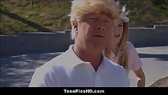 Skinny Teen Alexa Grace Gets A Creampie From A Parody Of President Trump