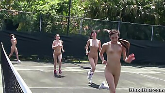 Amateur Sorority Girls Engage In Lesbian Activities On The Tennis Court