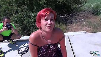 A Skinny Tall Redhead Gives A Public Deepthroat And Swallows Cum