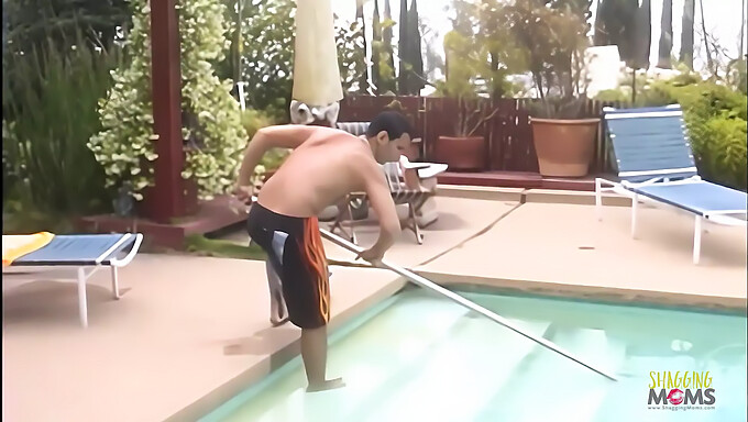 Outdoor Encounter: Busty Blonde Entices Pool Maintenance Worker For Passionate Sex